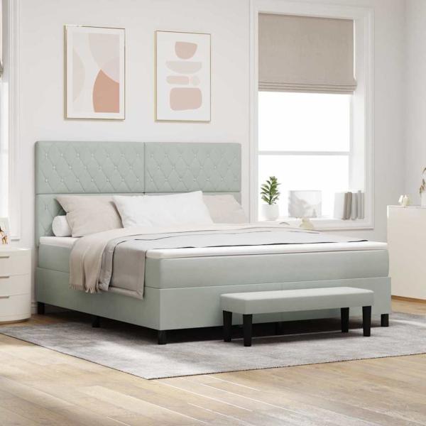 ARDEBO.de - Boxspringbett mit Kopfteil Hellgrau 200 x 180 cm Samt
