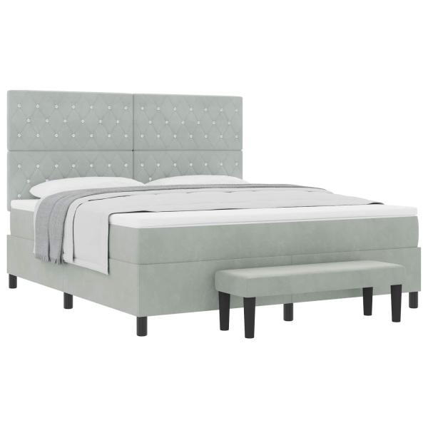 Boxspringbett mit Kopfteil Hellgrau 200 x 180 cm Samt