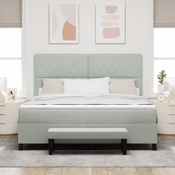 Boxspringbett mit Kopfteil Hellgrau 200 x 180 cm Samt