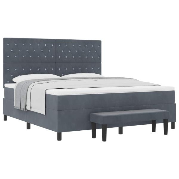 Boxspringbett mit Kopfteil Dunkelgrau 200 x 180 cm Samt