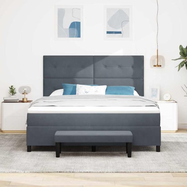 Boxspringbett mit Kopfteil Dunkelgrau 200 x 180 cm Samt