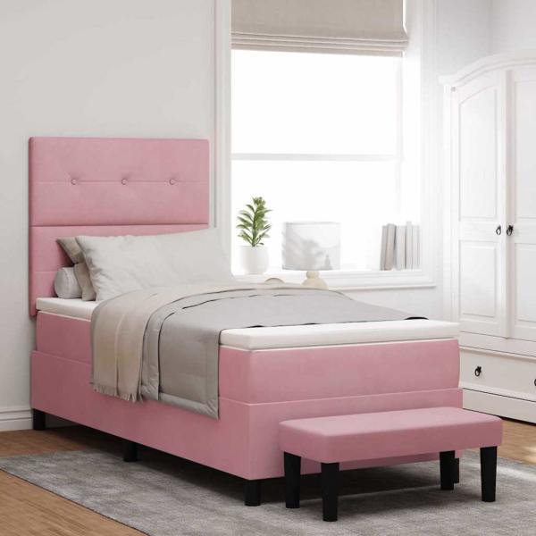 ARDEBO.de - Boxspringbett mit Kissen mit Kopfteil Rosa 190 x 90 cm Samt