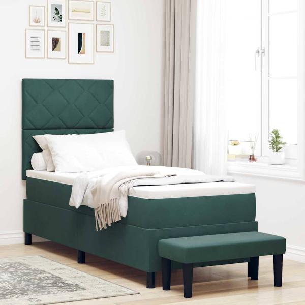 ARDEBO.de - Boxspringbett mit Kopfteil Dunkelgrün 200 x 80 cm Samt