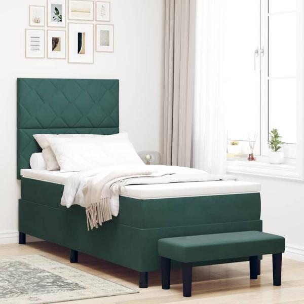 ARDEBO.de - Boxspringbett mit Kopfteil Dunkelgrün 190 x 90 cm Samt