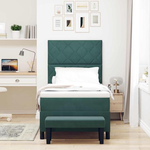 Boxspringbett mit Kopfteil Dunkelgrün 190 x 90 cm Samt