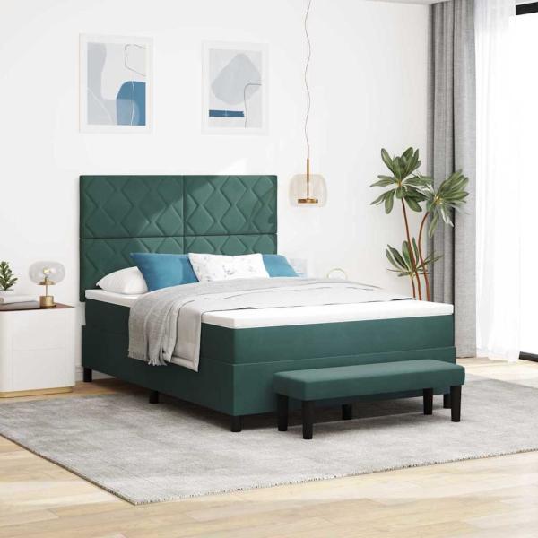 ARDEBO.de - Boxspringbett mit Kopfteil Dunkelgrün 190 x 140 cm Samt