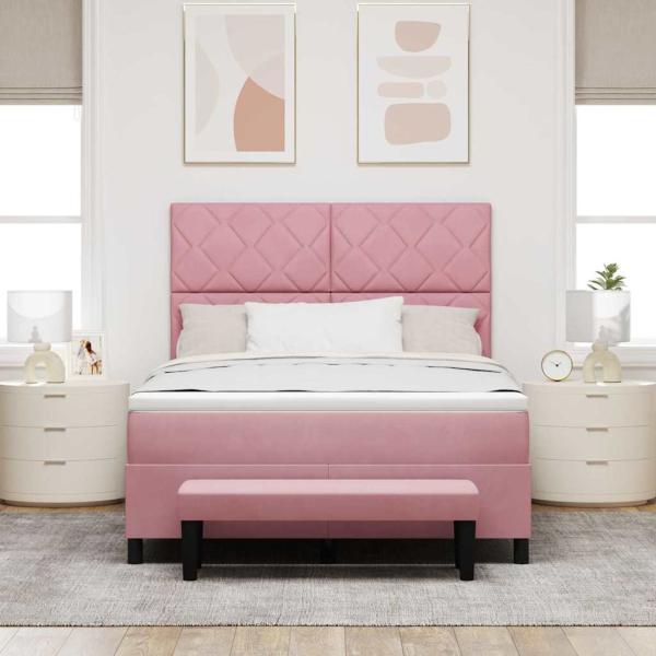 Boxspringbett mit Kissen mit Kopfteil Rosa 200 x 140 cm Samt