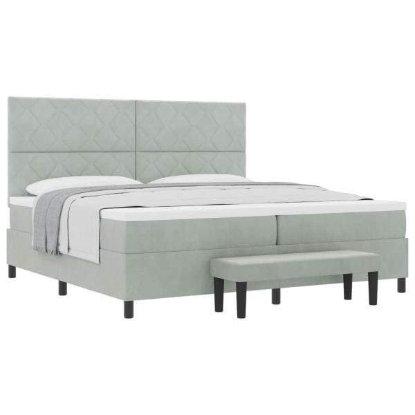 Boxspringbett mit Kopfteil Hellgrau 200 x 200 cm Samt