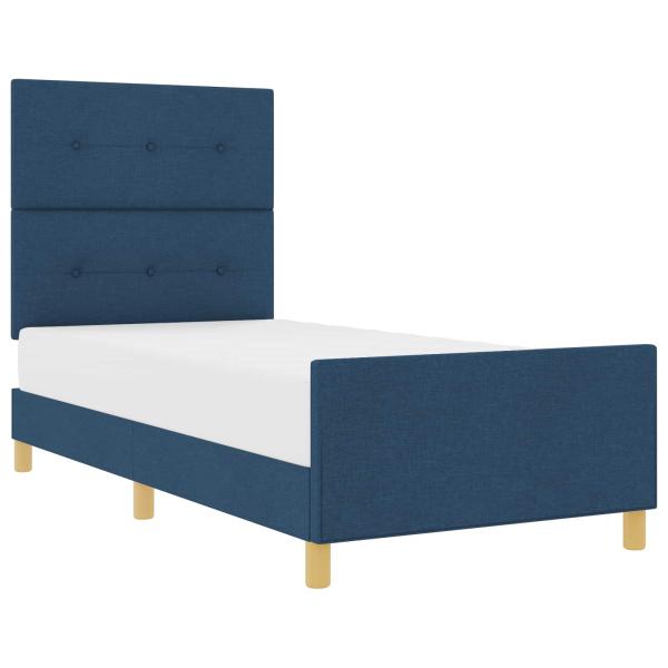 Bettgestell mit Kopfteil Blau 90 x 200 cm Stoff