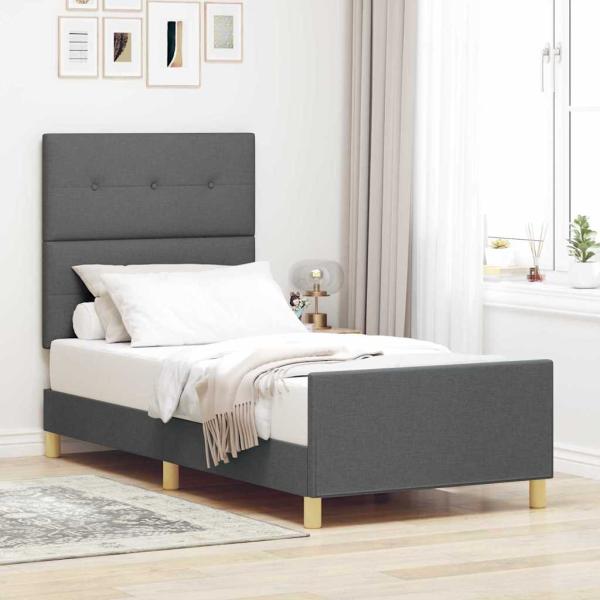 ARDEBO.de - Bettgestell mit Kopfteil Dunkelgrau 100 x 200 cm Stoff
