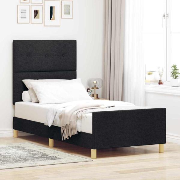 ARDEBO.de - Bettgestell mit Kopfteil Schwarz 100 x 200 cm Stoff