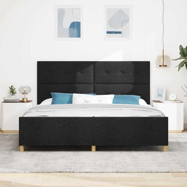 Bettgestell mit Kopfteil Schwarz 200 x 200 cm Stoff