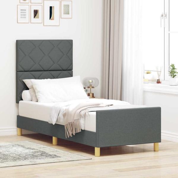 ARDEBO.de - Bettgestell mit Kopfteil Dunkelgrau 80 x 200 cm Stoff