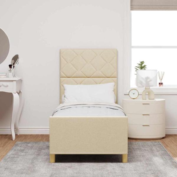 Bettgestell mit Kopfteil Creme 80 x 200 cm Stoff
