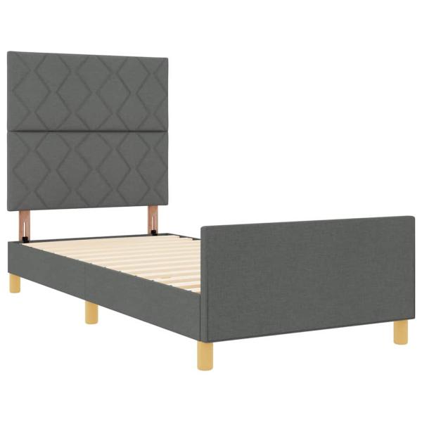 Bettgestell mit Kopfteil Dunkelgrau 90 x 200 cm Stoff