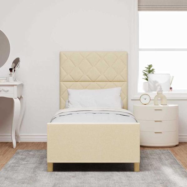 Bettgestell mit Kopfteil Creme 90 x 200 cm Stoff
