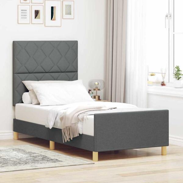 ARDEBO.de - Bettgestell mit Kopfteil Dunkelgrau 100 x 200 cm Stoff