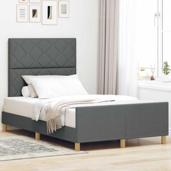 ARDEBO.de - Bettgestell mit Kopfteil Dunkelgrau 120 x 190 cm Stoff