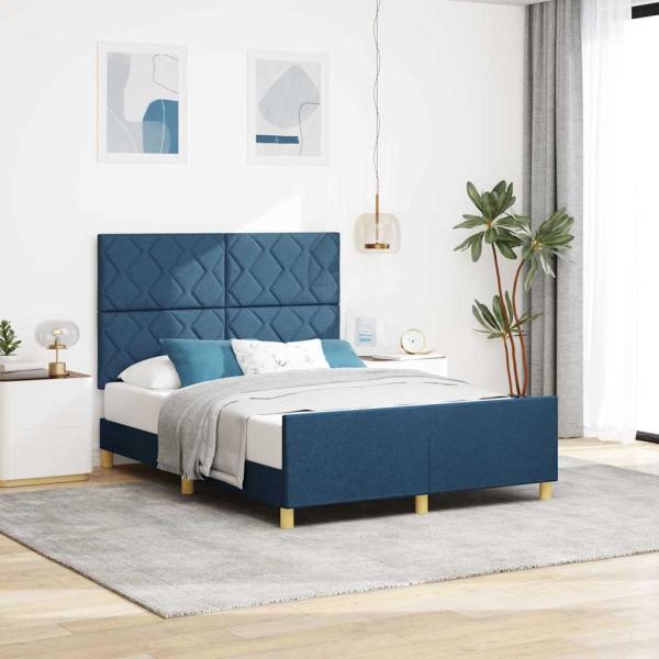 ARDEBO.de - Bettgestell mit Kopfteil Blau 160 x 200 cm Stoff
