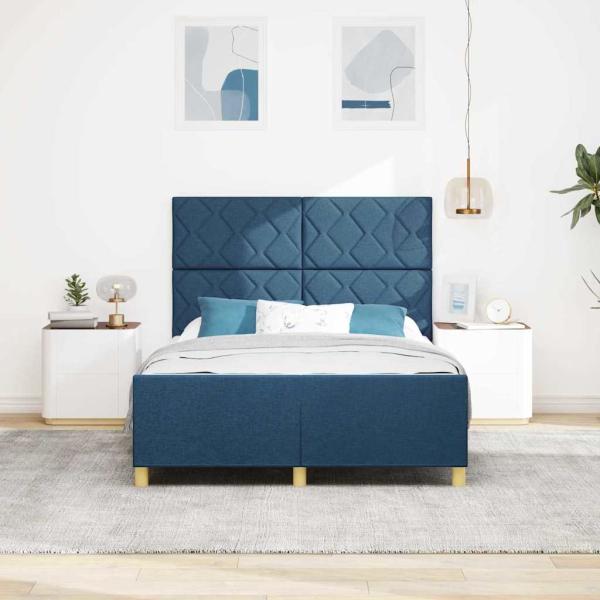 Bettgestell mit Kopfteil Blau 160 x 200 cm Stoff