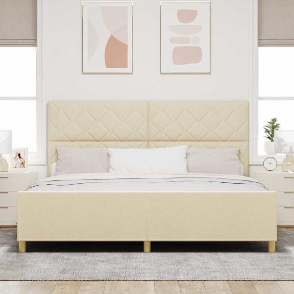 Bettgestell mit Kopfteil Creme 200 x 200 cm Stoff