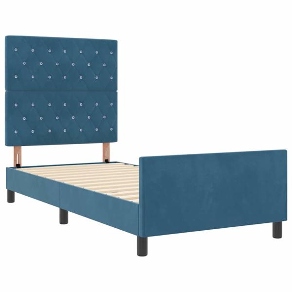 Boxspringbett mit Kopfteil Dunkelblau 90 x 190 cm Samt
