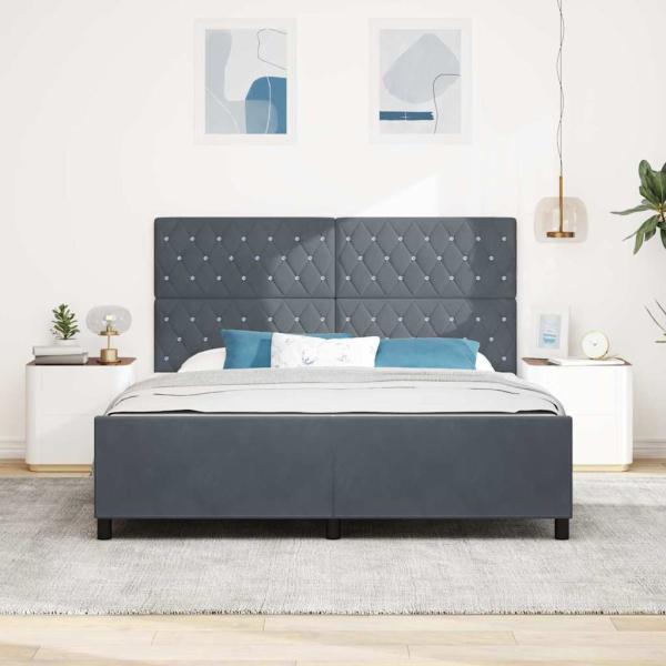 Boxspringbett mit Kopfteil Dunkelgrau 180 x 200 cm Samt