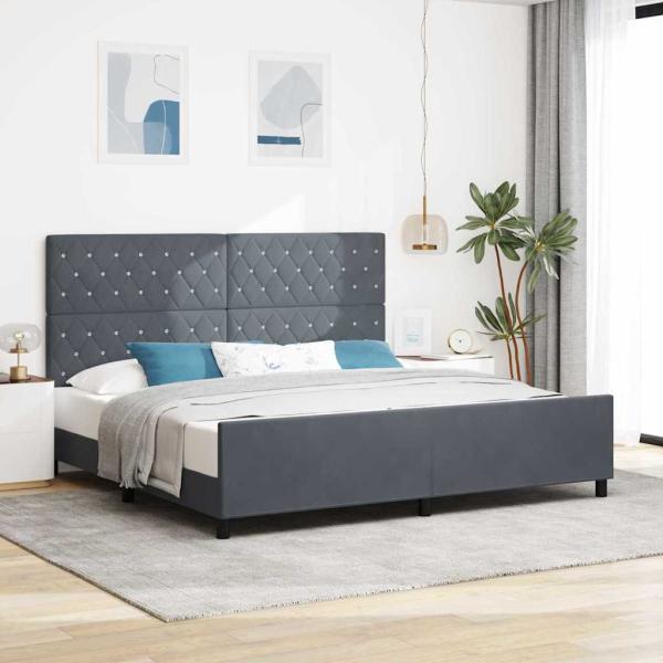 ARDEBO.de - Boxspringbett mit Kopfteil Dunkelgrau 200 x 200 cm Samt