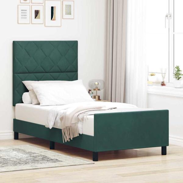 ARDEBO.de - Boxspringbett mit Kopfteil Dunkelgrün 90 x 200 cm Samt