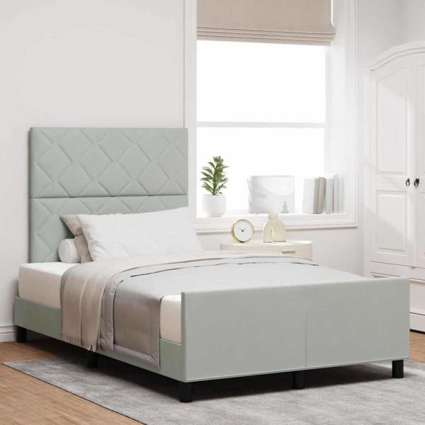 ARDEBO.de - Boxspringbett mit Kopfteil Hellgrau 120 x 190 cm Samt