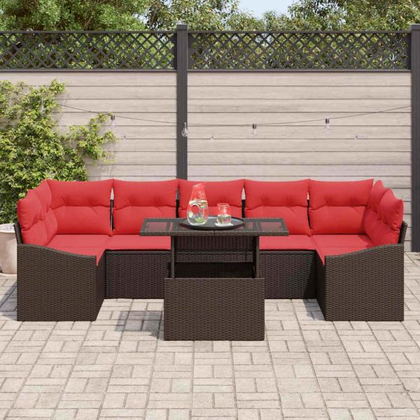 Gartensofa-set 8 stk. Braun und Rot Poly-Rattan