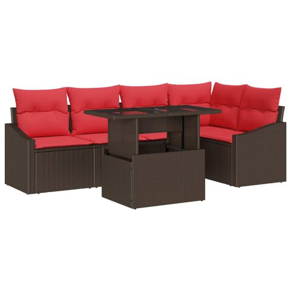Gartensofa-set 6 stk. Braun und Rot Poly-Rattan