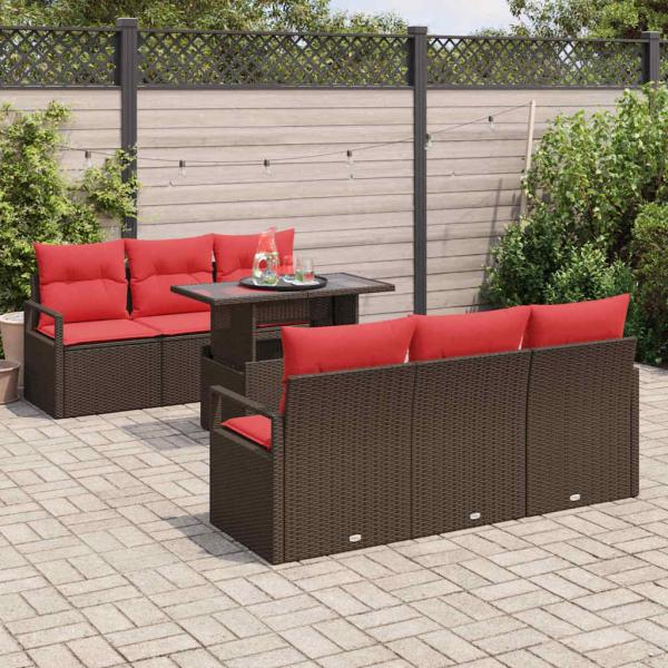 Gartensofa-set 7 stk. Braun Poly Rattan