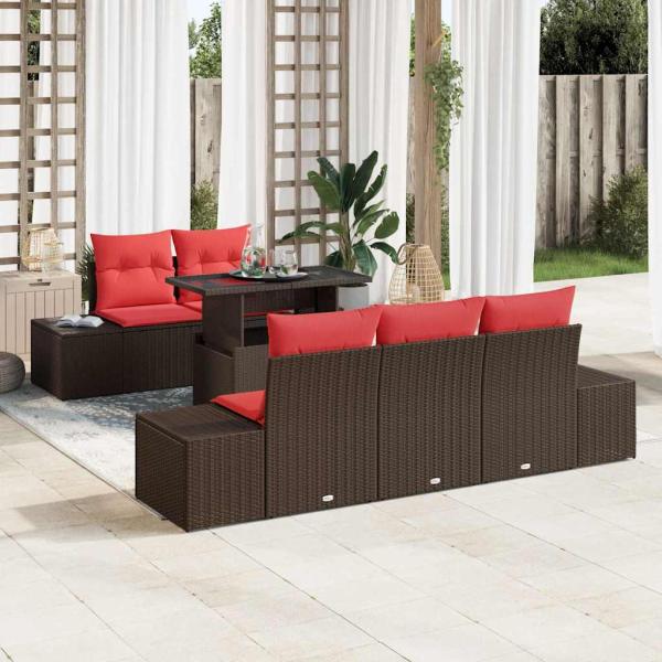 ARDEBO.de - Garten-Sofa-Set 6 stk. 5-Sitzanzahl Braun und Rot