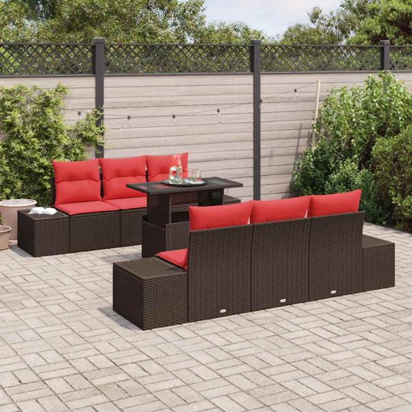 Garten-Sofa-Set 7 stk. 6-Sitzanzahl Braun und Rot