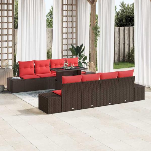 ARDEBO.de - Gartensofa-set 7 stk. 6-Sitzanzahl Braun und Rot Poly-Rattan