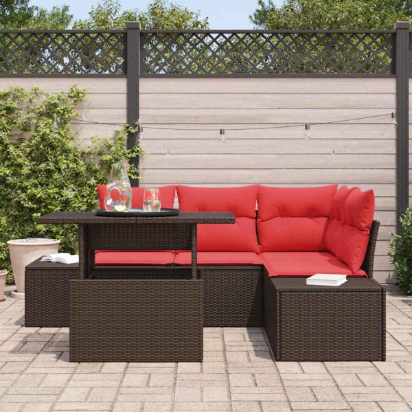 Gartensofa-set 5 stk. Braun Poly-Rattan