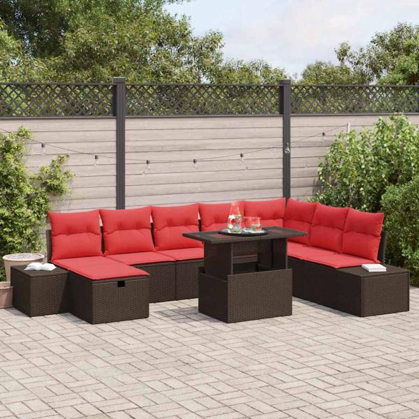 ARDEBO.de - Gartensofa-set 9 stk. Braun Poly-Rattan