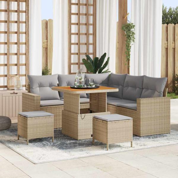 ARDEBO.de - Gartensofa-set 9 Stk. 6-Sitzanzahl Beige und Hellgrau
