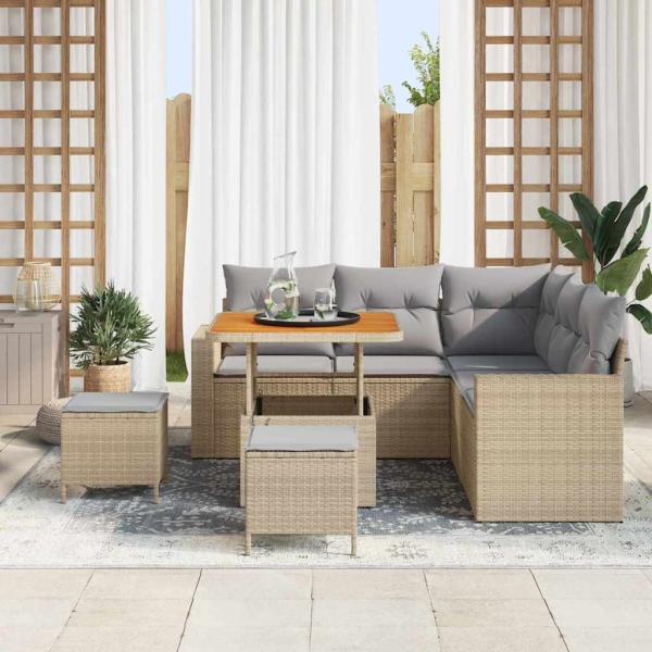 Gartensofa-set 9 Stk. 6-Sitzanzahl Beige und Hellgrau