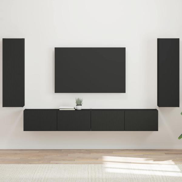 ARDEBO.de - TV-Wandregal-Set 4 stk. Schwarz Holzwerkstoff