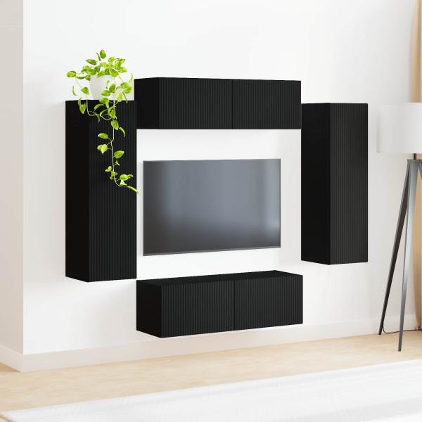 TV-Wandregal-Set 4 stk. Schwarz Holzwerkstoff