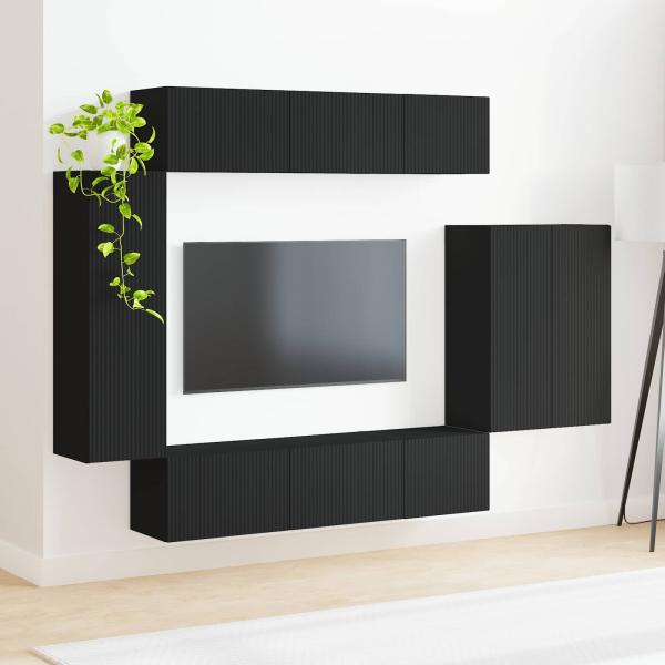 TV-Wandregal-Set 6 stk. Schwarz