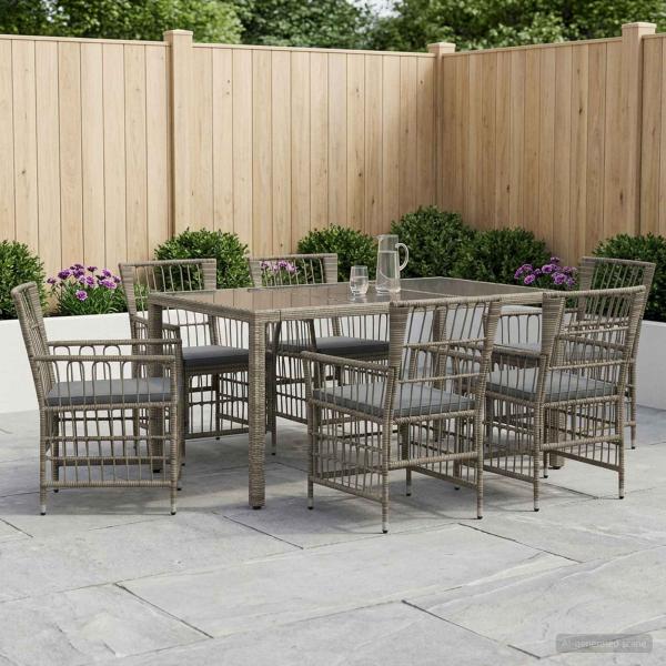 ARDEBO.de - Outdoor-Essgruppe 7 stk. Grau Poly-Rattan