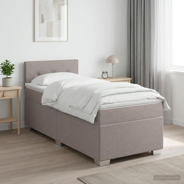 ARDEBO.de - Boxspringbett mit Matratze mit Kopfteil Taupe 90 x 190 cm Stoff