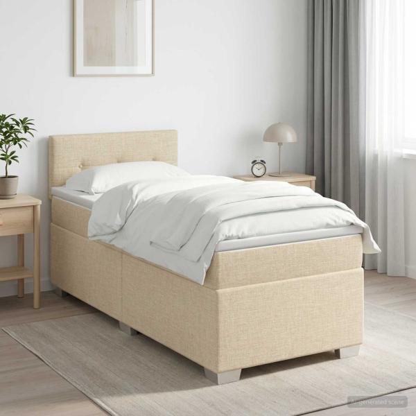 ARDEBO.de - Boxspringbett mit Matratze mit Kopfteil Creme 90 x 190 cm Stoff