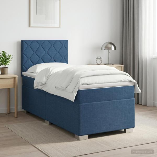 ARDEBO.de - Boxspringbett mit Matratze mit Kopfteil Blau 90 x 190 cm Stoff