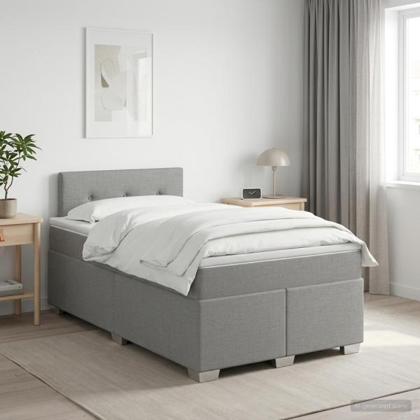 ARDEBO.de - Boxspringbett mit Matratze Hellgrau 120 x 200 cm Stoff