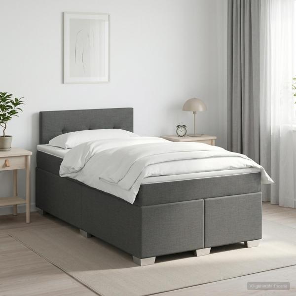 ARDEBO.de - Boxspringbett mit Matratze Dunkelgrau 120 x 200 cm Stoff