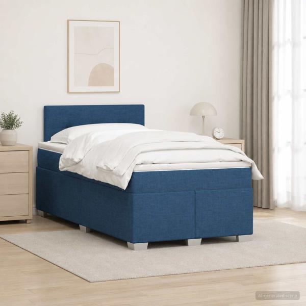 ARDEBO.de - Boxspringbett mit Matratze mit Kopfteil Blau 120 x 200 cm Stoff